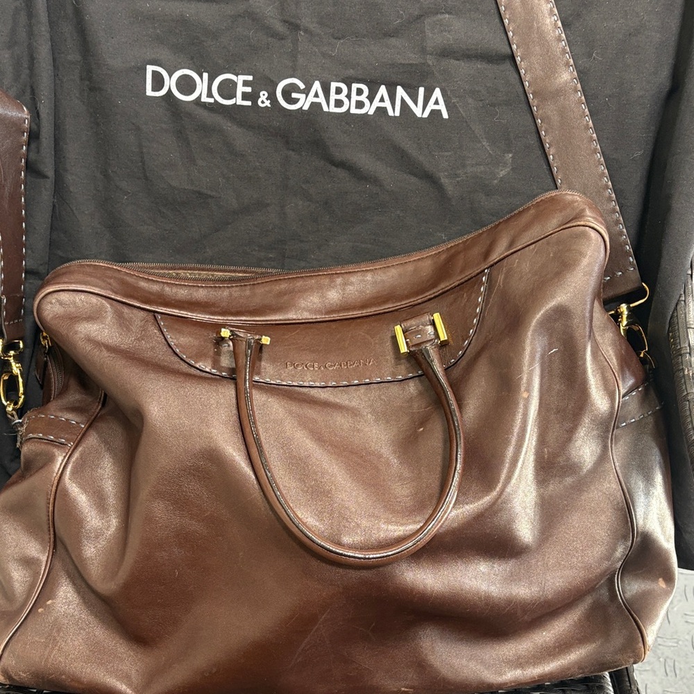AUTHENTIC Dolce & Gabbana KID LEATHER, BrownTravel Bag gorgeous Vintage 90’s